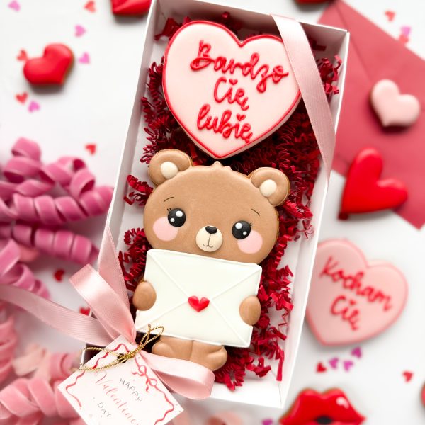 Miś z walentynką i sercem "Bardzo Cię lubię" - zestaw