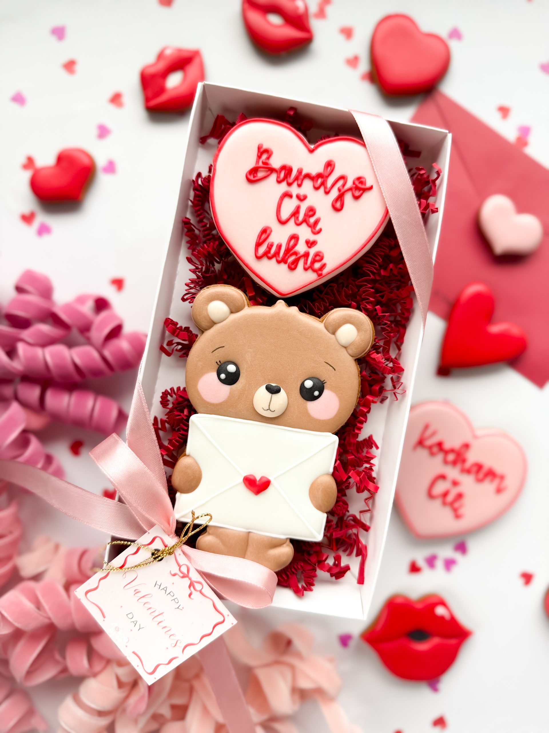 Miś z walentynką i sercem "Bardzo Cię lubię" - zestaw