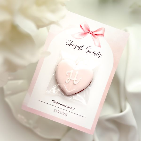 Podziękowanie na chrzest - serduszko z inicjałem (wybór koloru)